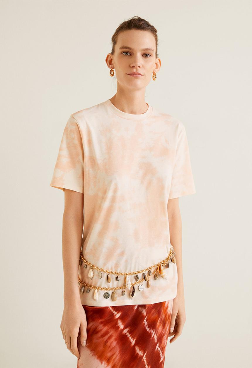 MANGO - Printed tie-dye tee - peach & white 