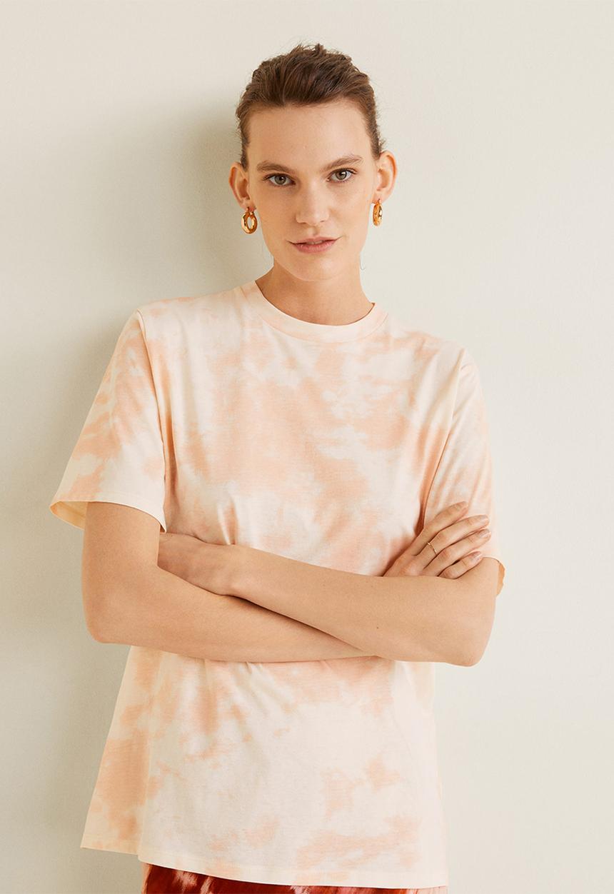 MANGO - Printed tie-dye tee - peach & white 