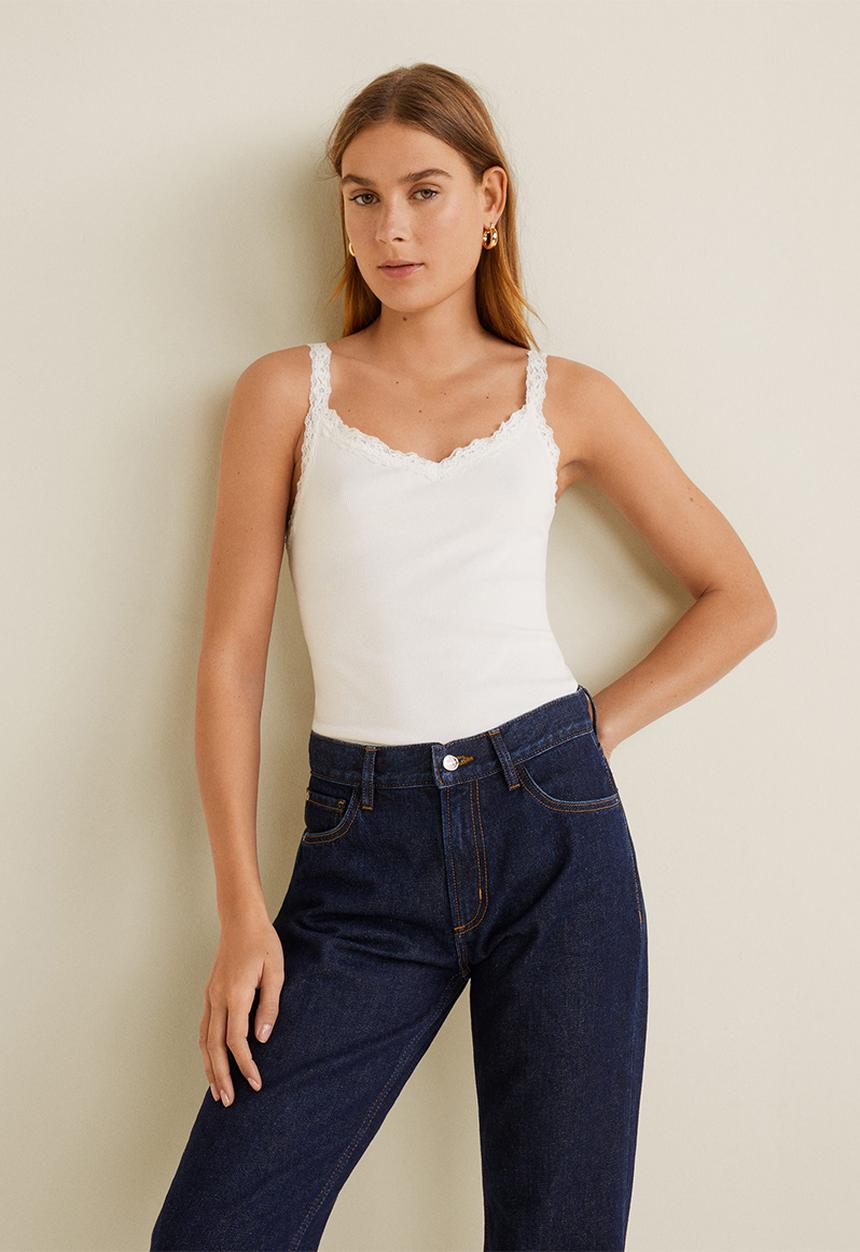 MANGO - Lace detail top - white