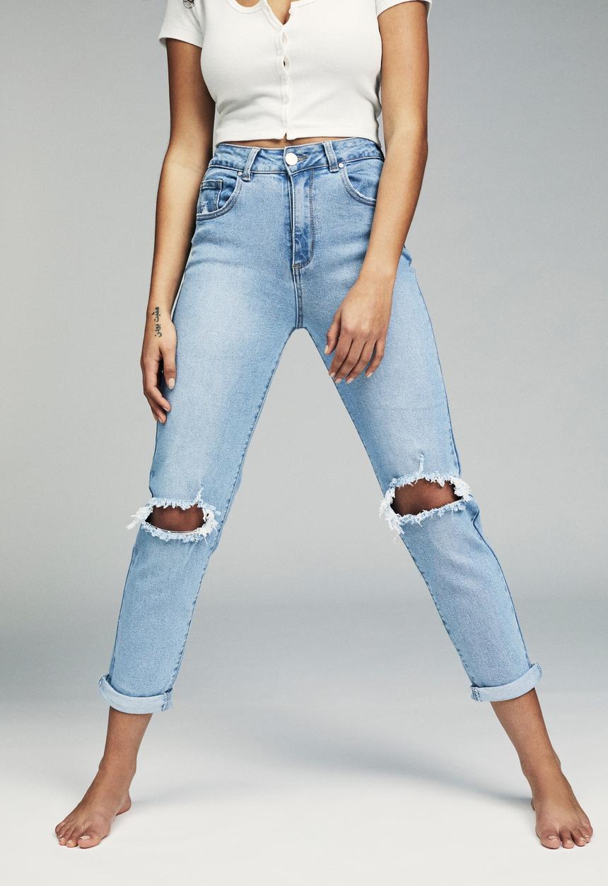 Cotton On - Stretch stonewash mom jeans - blue 