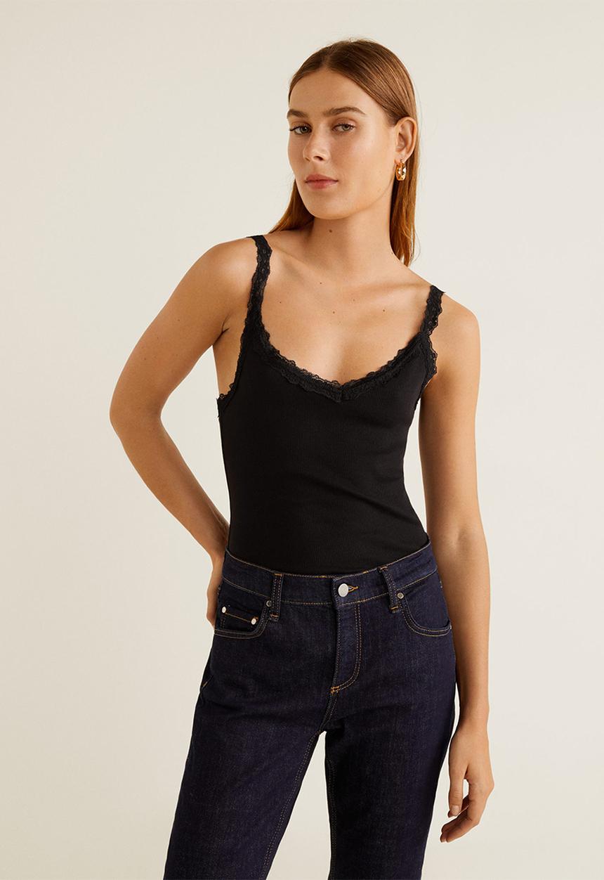 MANGO - Lace detail top - black