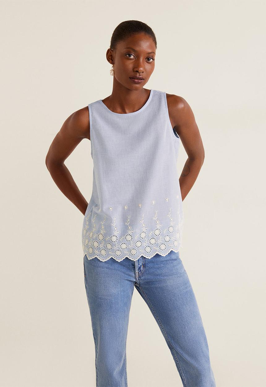 MANGO - Greta embroidered blouse - blue