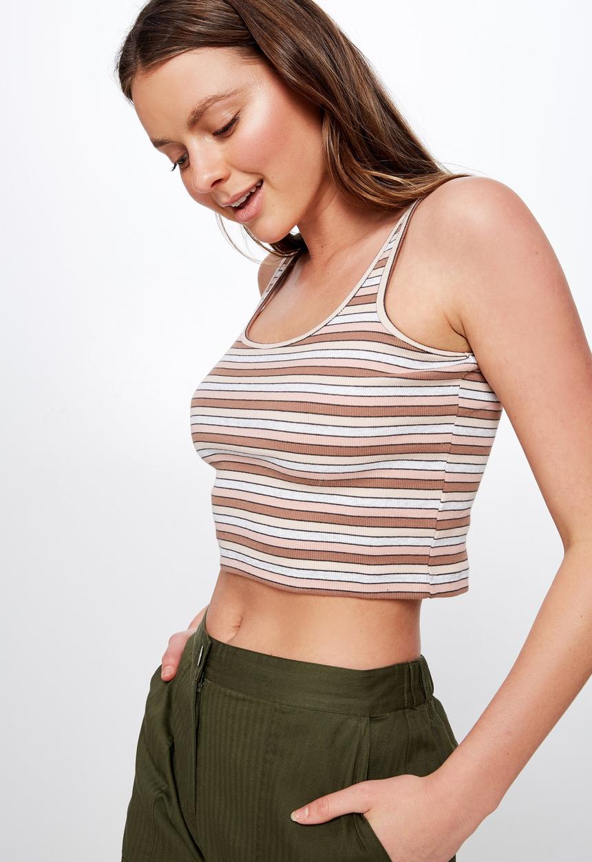 Cotton On - Dena strappy crop tank - neutral & white