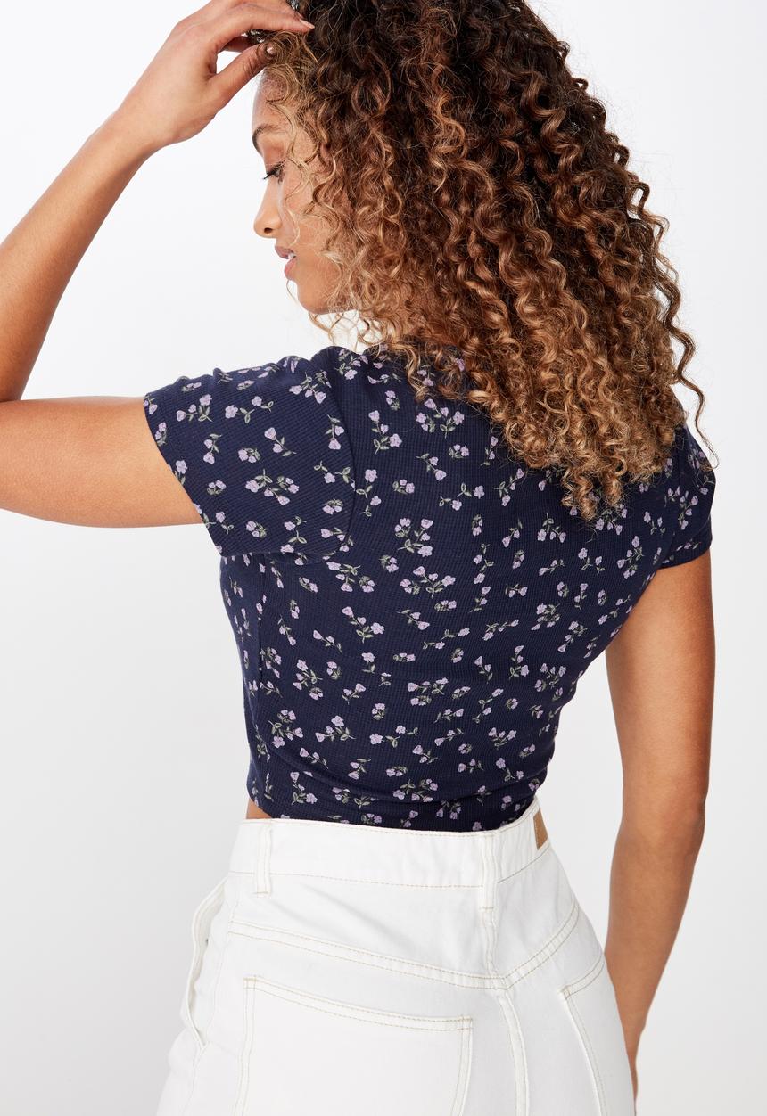 Cotton On - Lola waffle button through top - navy
