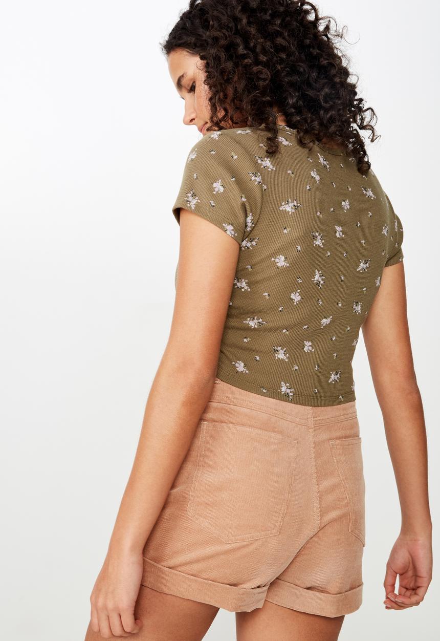 Cotton On - Lola waffle button through top - khaki