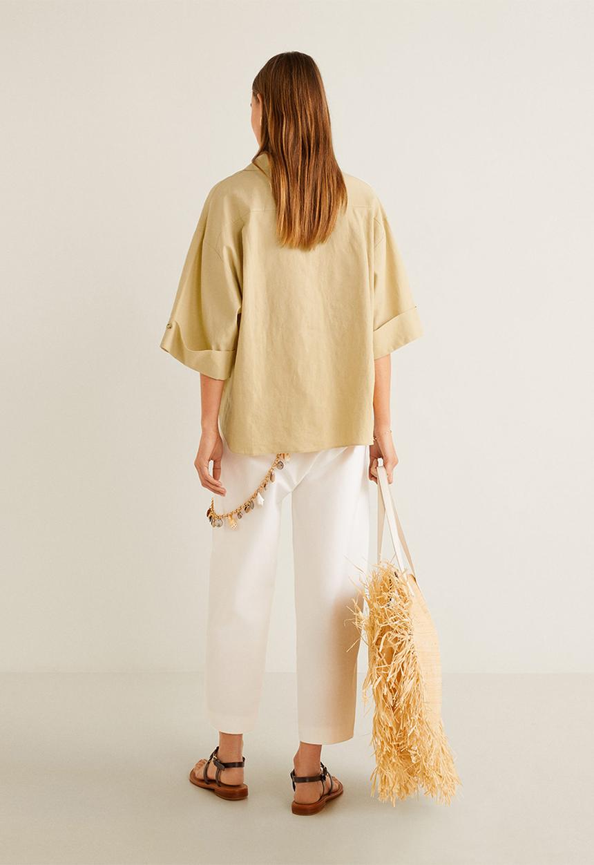 MANGO - Linen-blend oversized shirt - beige