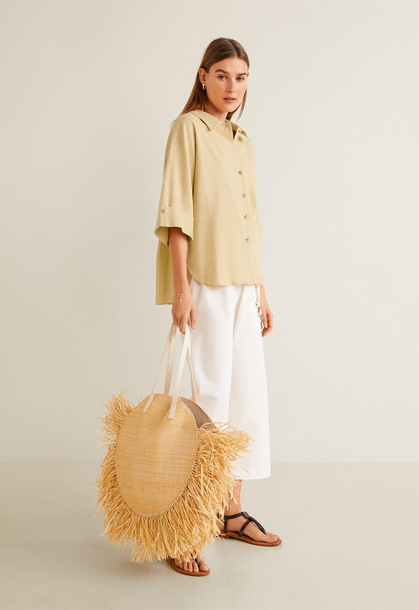 MANGO - Linen-blend oversized shirt - beige