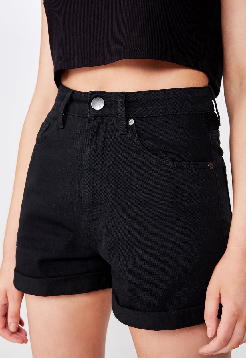Cotton On - High rise flashback denim shorts - black