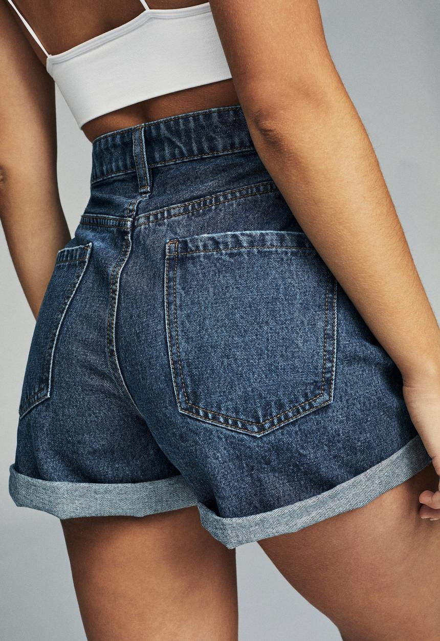 Cotton On - High rise flashback denim shorts - blue