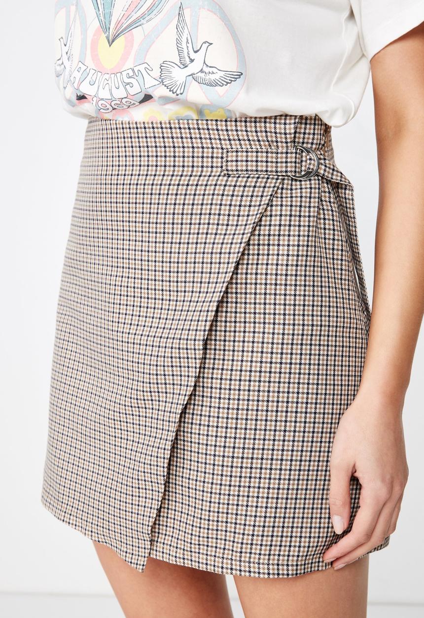 Cotton On - Woven millie houndstooth skirt - brown