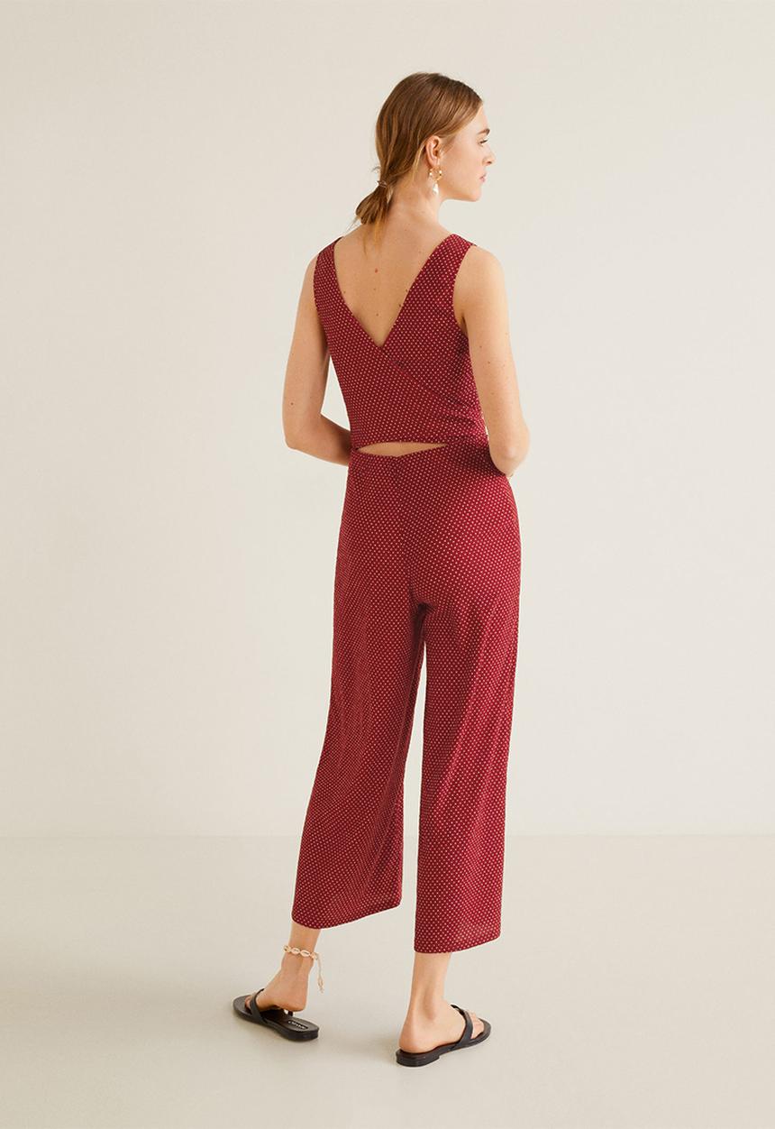 MANGO - Long spotted printed jumpsuit with tie-waist - red & white 