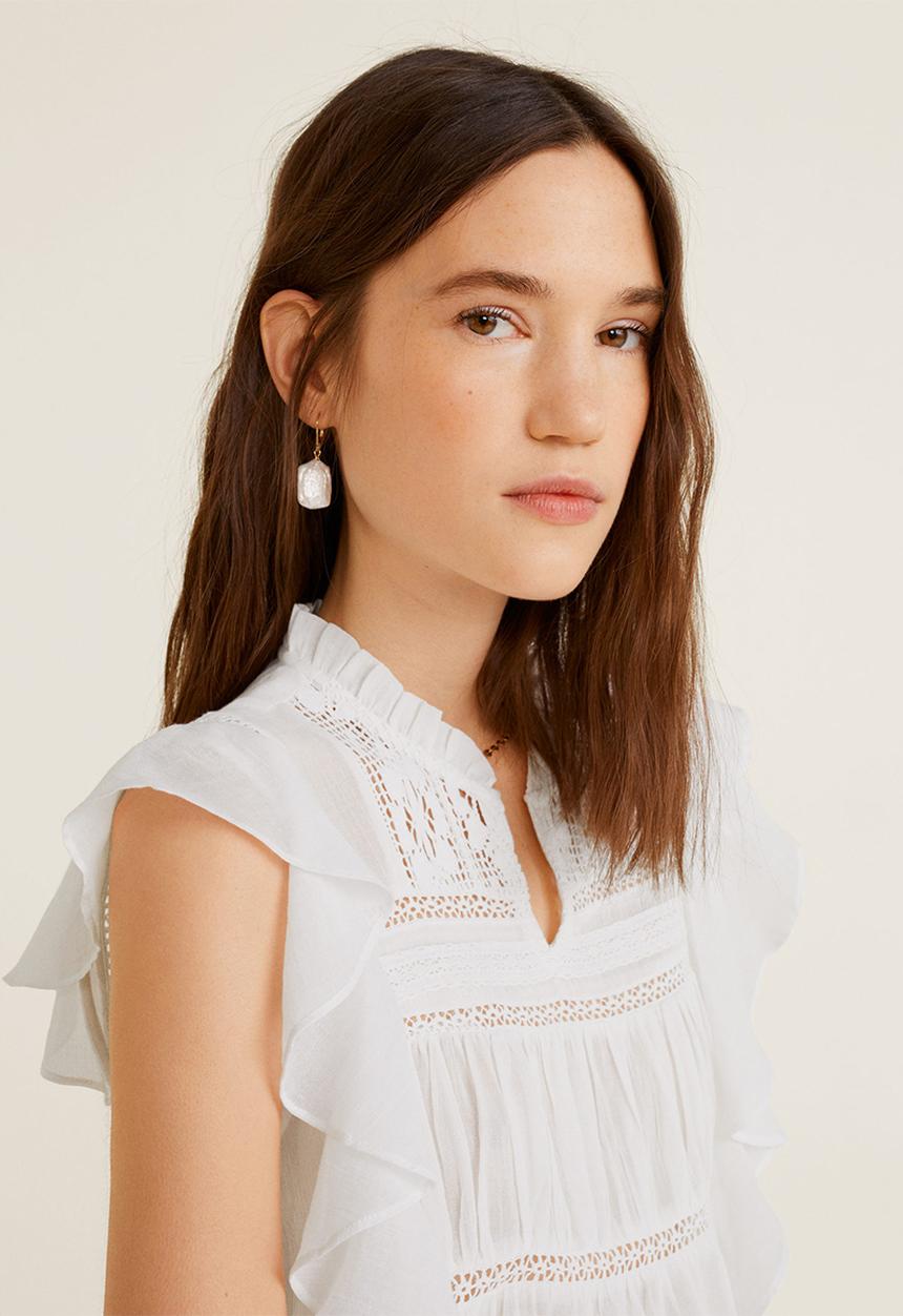MANGO - Ruffle sleeve blouse - white 