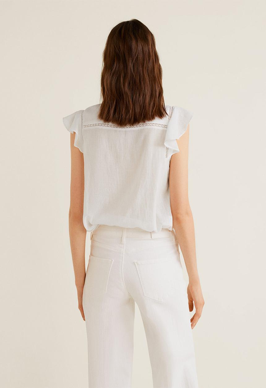 MANGO - Ruffle sleeve blouse - white 