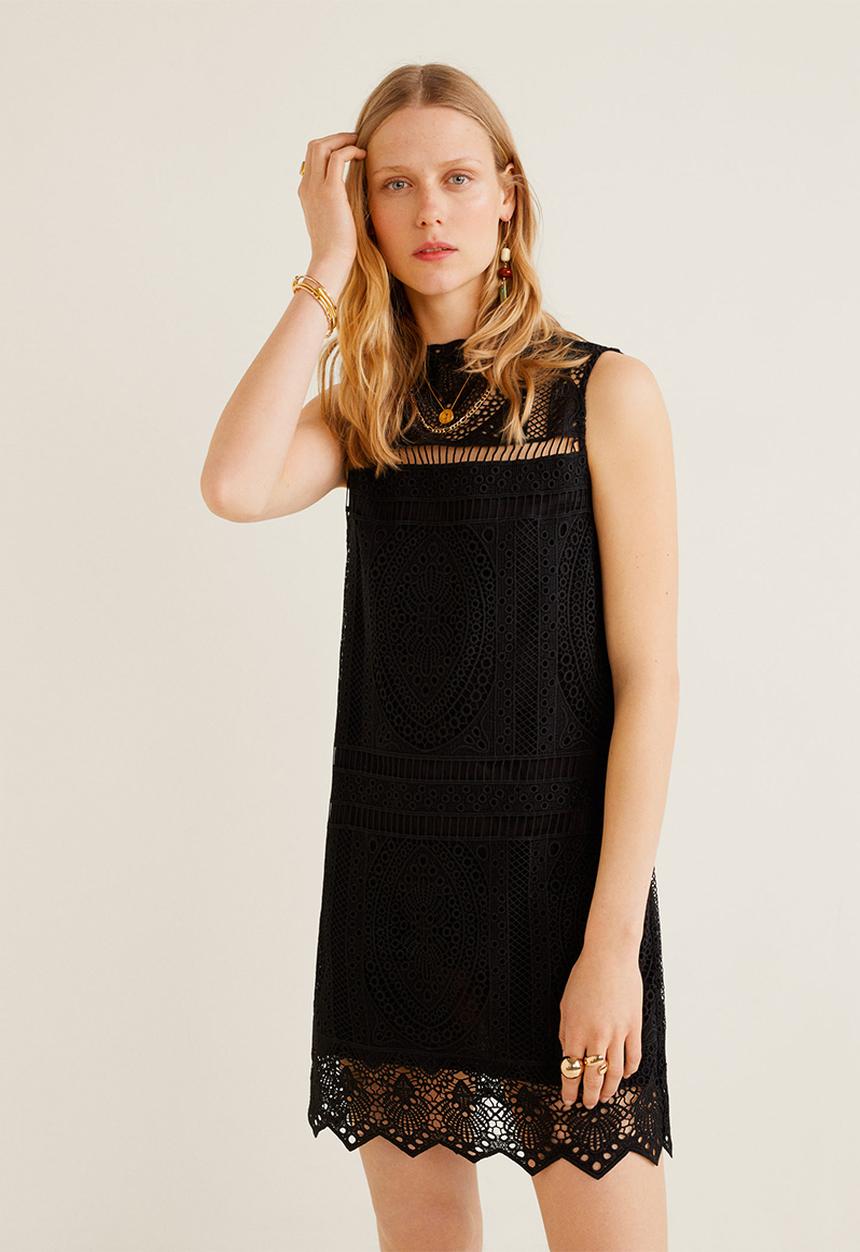 MANGO - Embroidered short dress - black