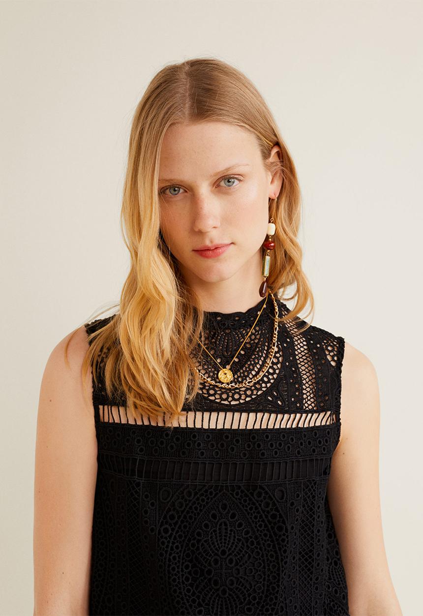 MANGO - Embroidered short dress - black