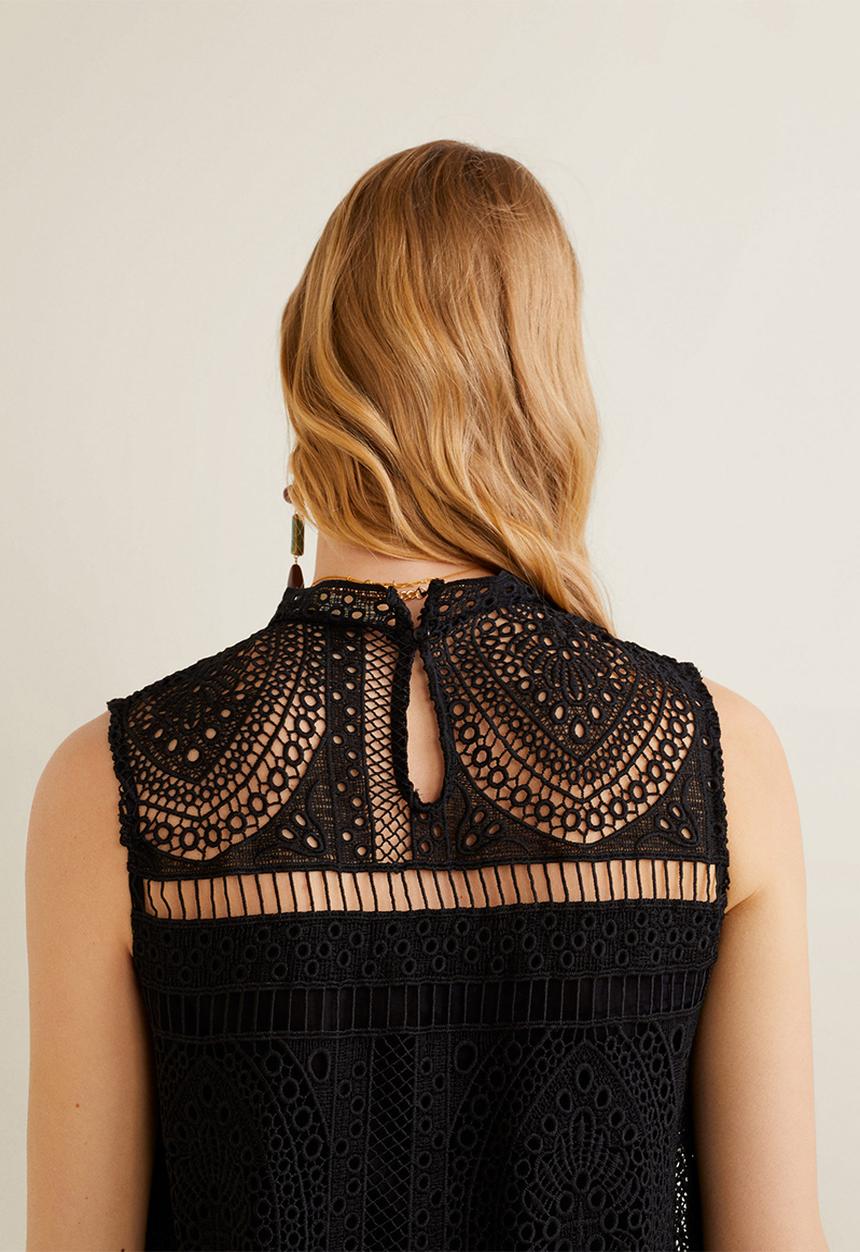 MANGO - Embroidered short dress - black