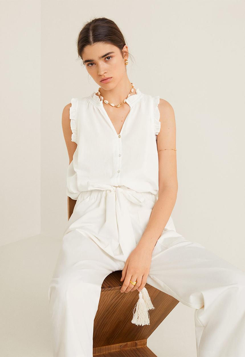 MANGO - Ruffle detail top - white