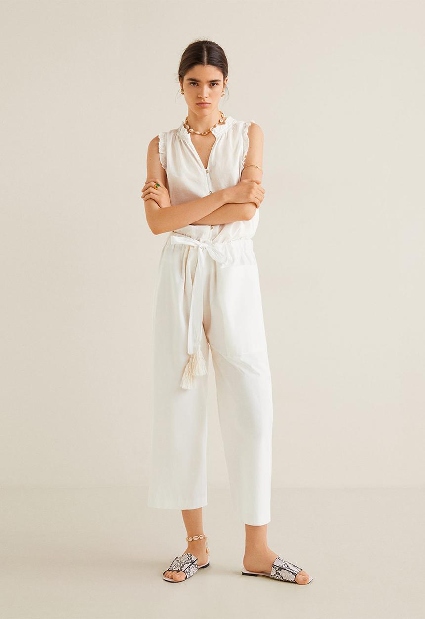 MANGO - Ruffle detail top - white