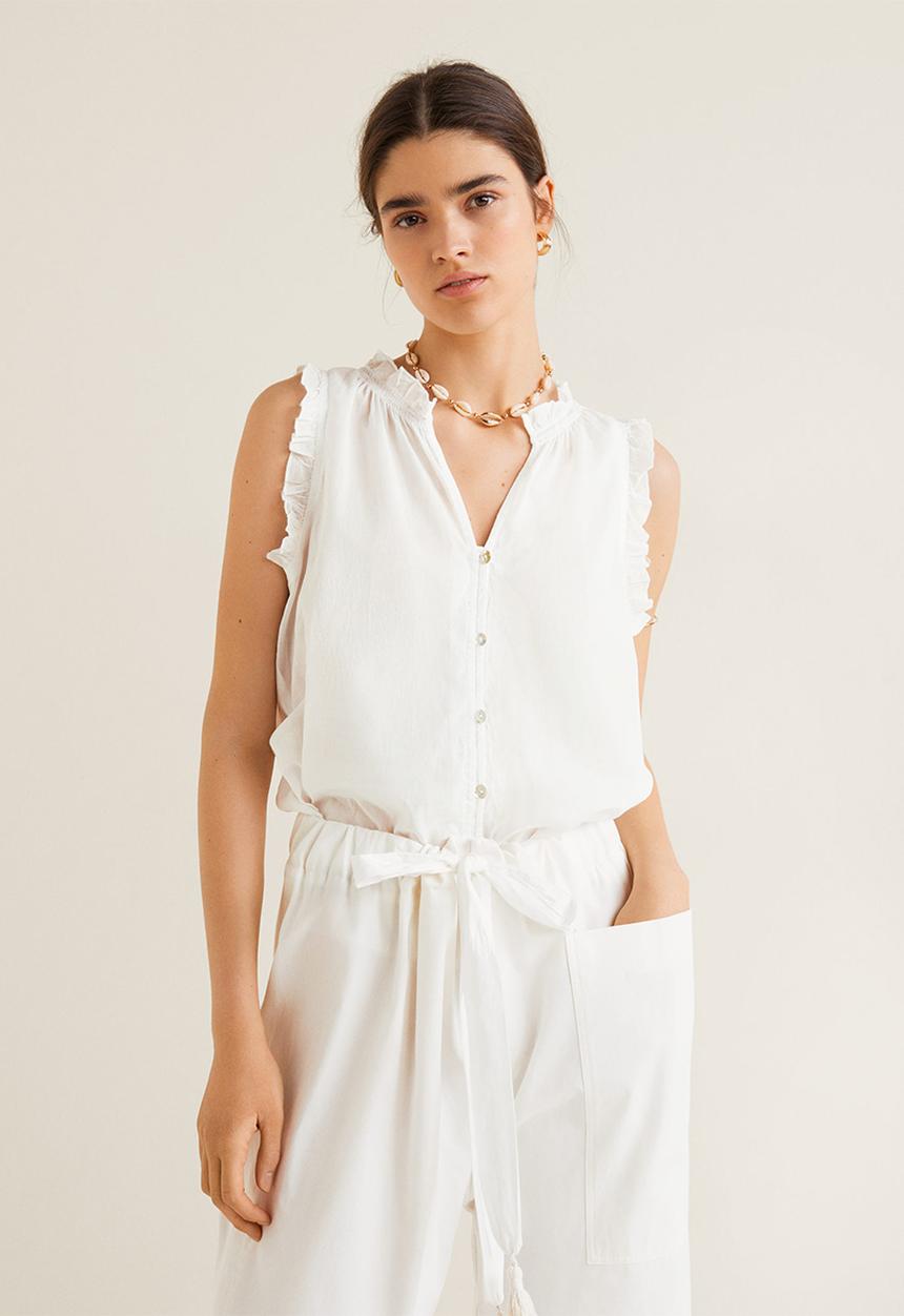 MANGO - Ruffle detail top - white