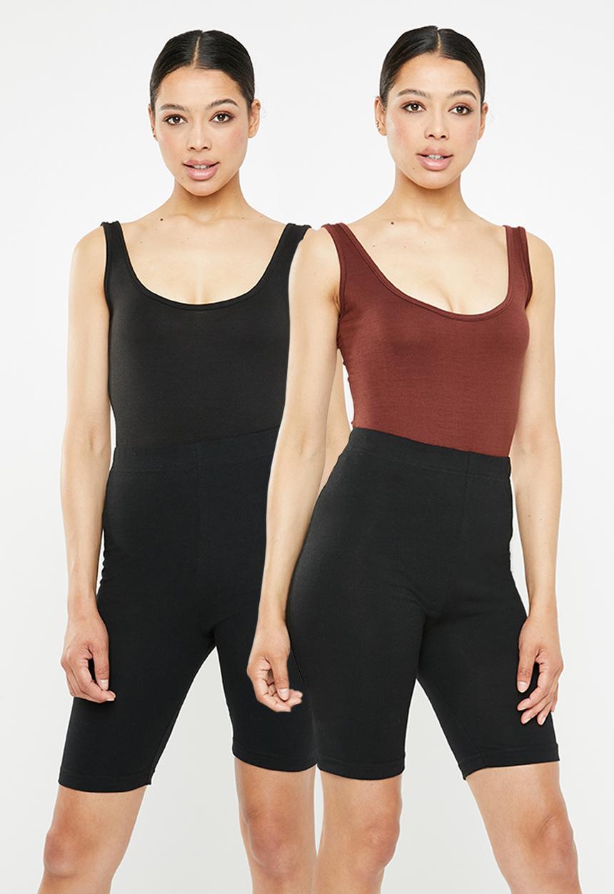 Missguided - 2 Pack round neck sleeveless bodysuit - black & burgundy