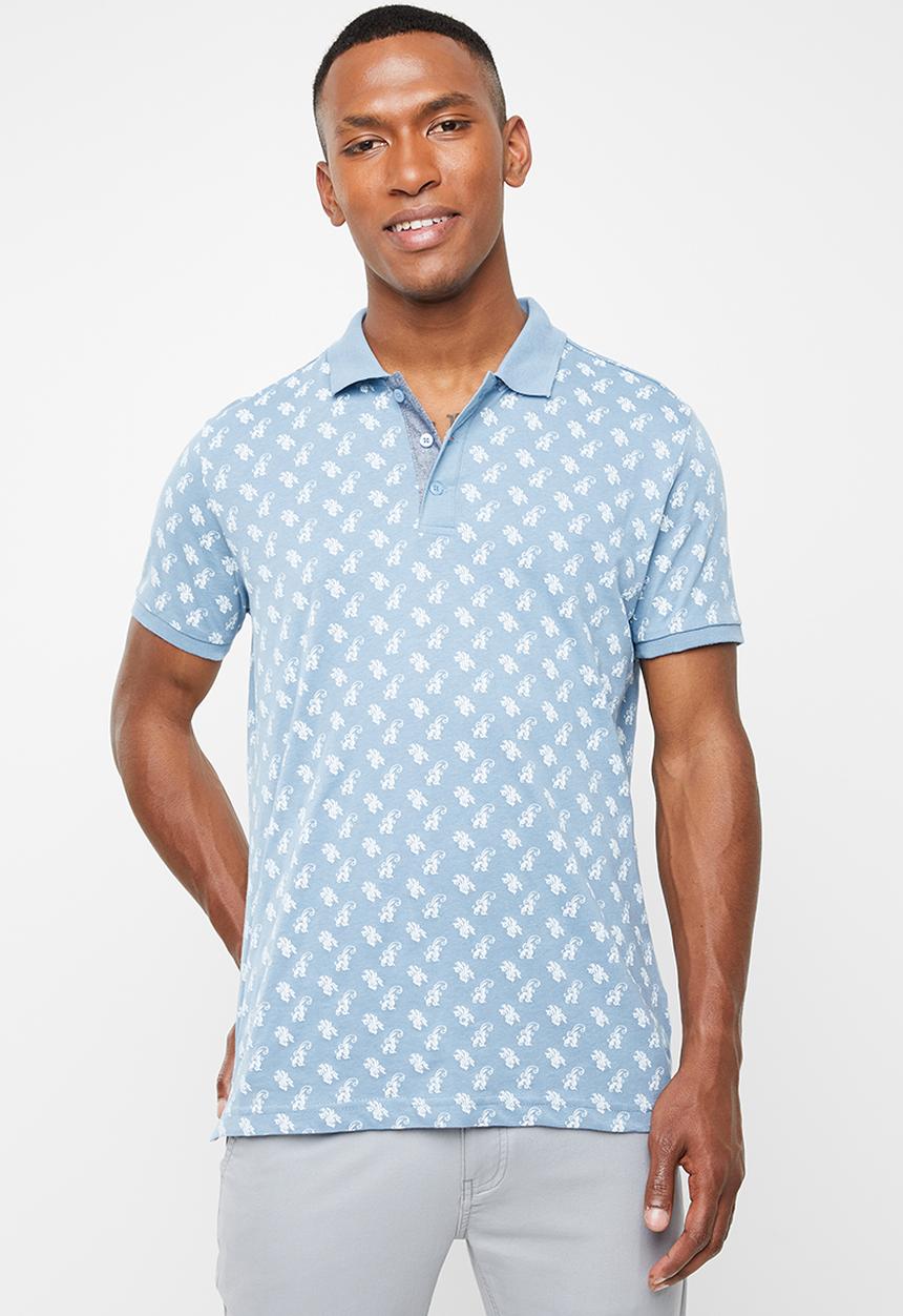 Brave Soul - Radial short sleeve polo - blue & white 