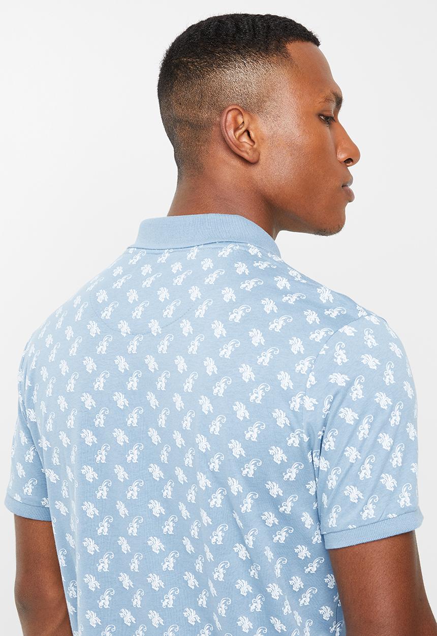 Brave Soul - Radial short sleeve polo - blue & white 