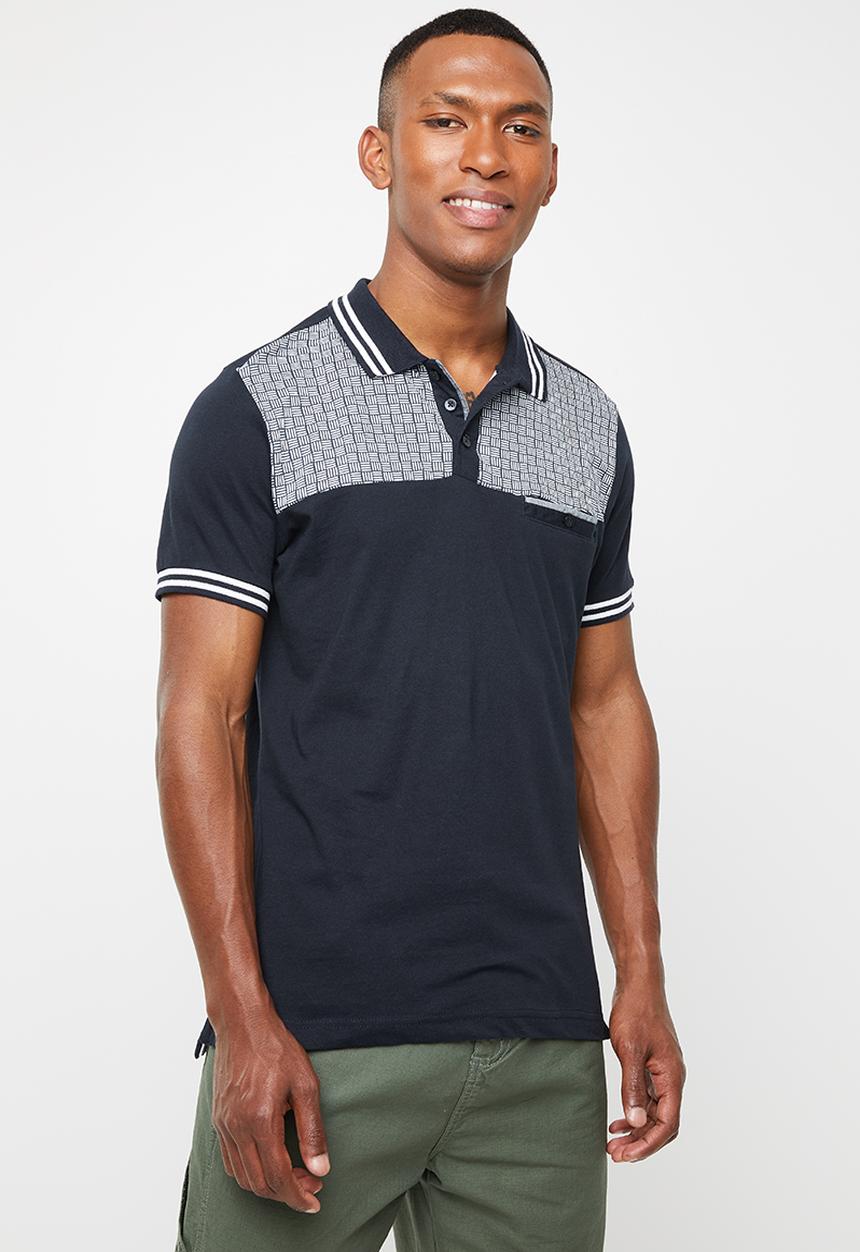 Brave Soul - Twister short sleeve golfer - navy & white 