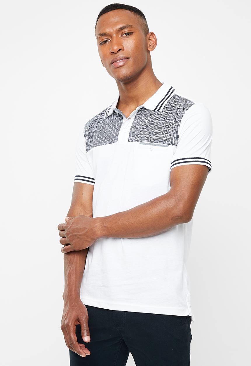 Brave Soul - Twister short sleeve polo - white & navy 