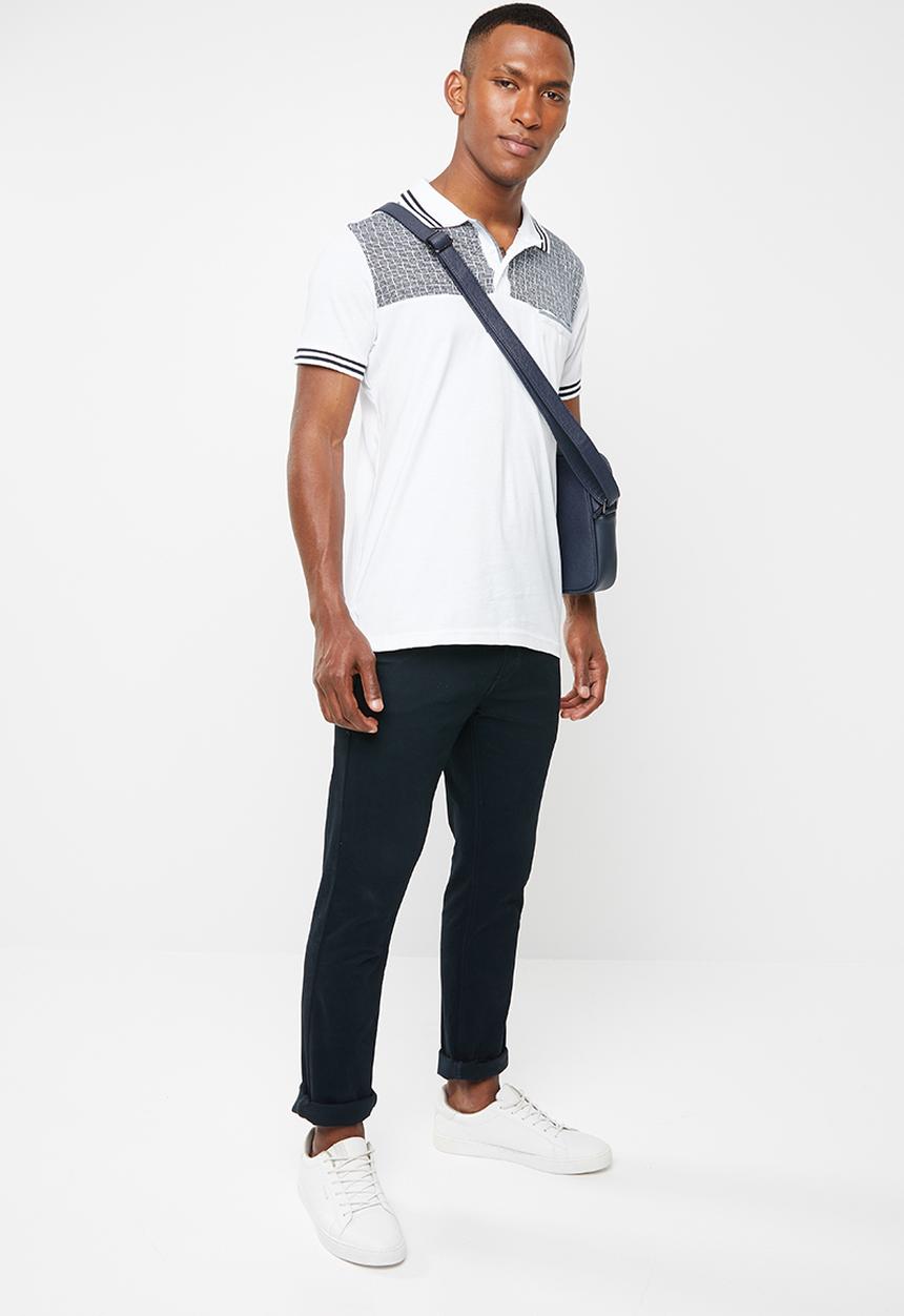 Brave Soul - Twister short sleeve polo - white & navy 