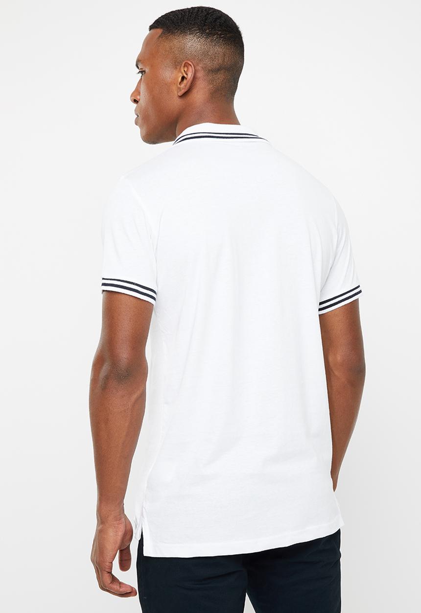 Brave Soul - Twister short sleeve polo - white & navy 