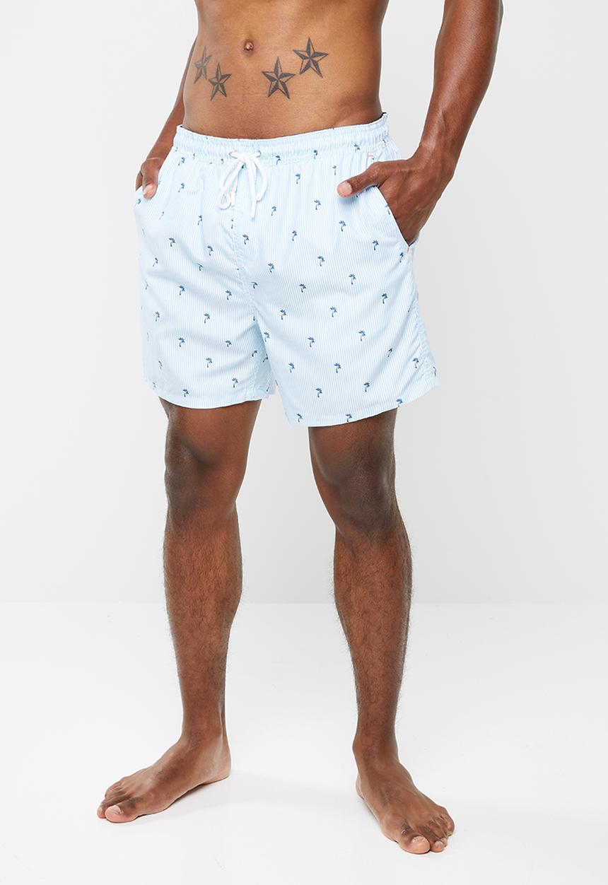 Brave Soul - Capri palm print swim shorts - blue