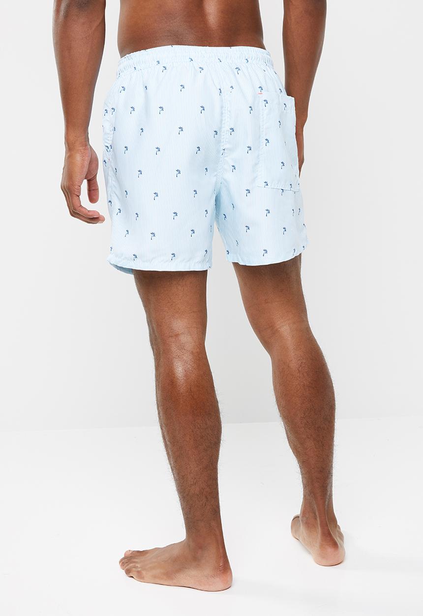 Brave Soul - Capri palm print swim shorts - blue