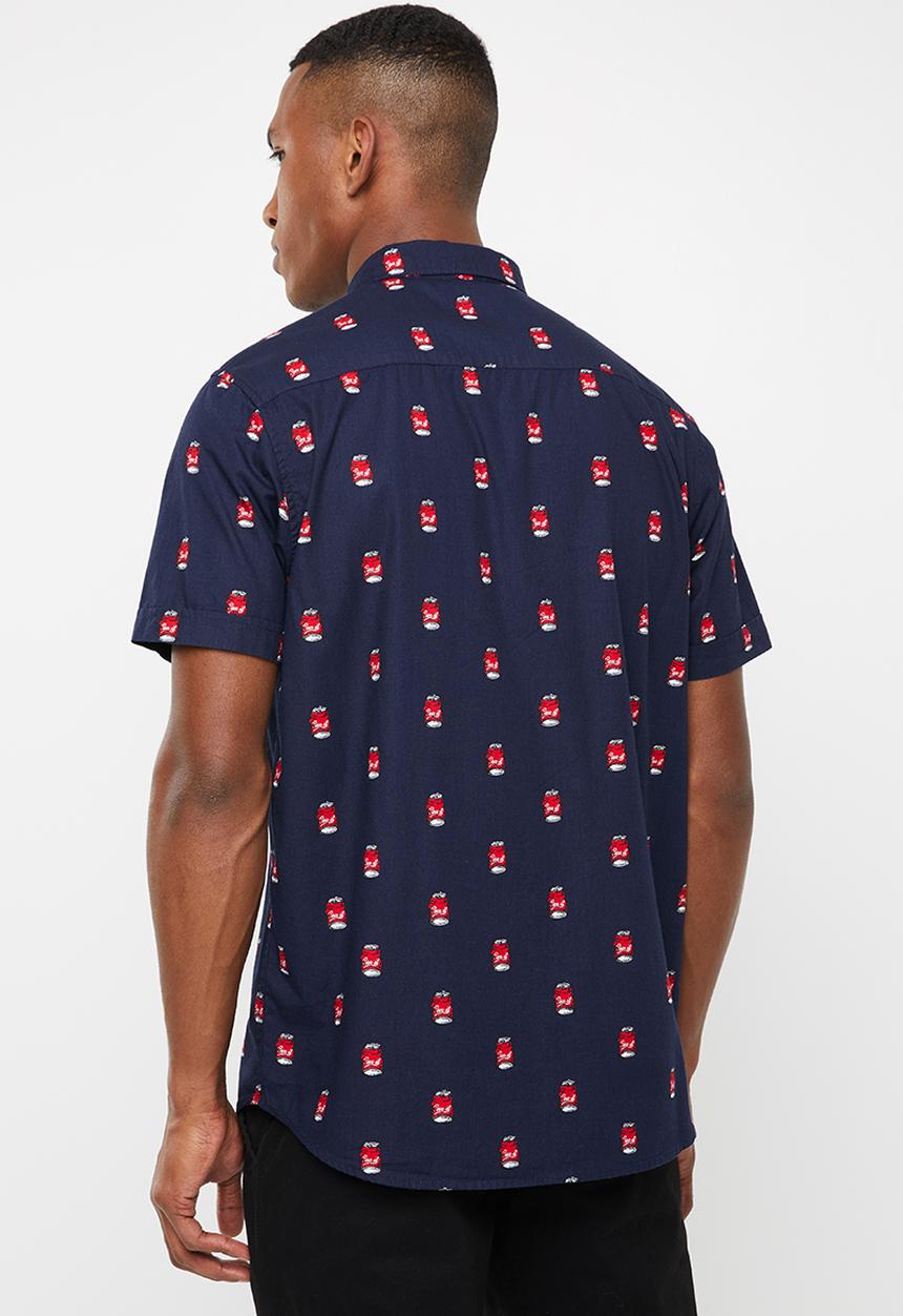 Brave Soul - Can printed short sleeve shirt - navy