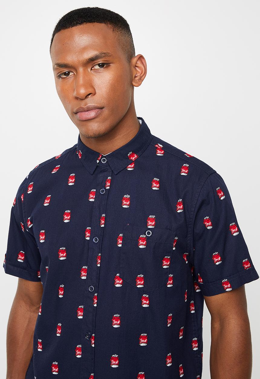 Brave Soul - Can printed short sleeve shirt - navy