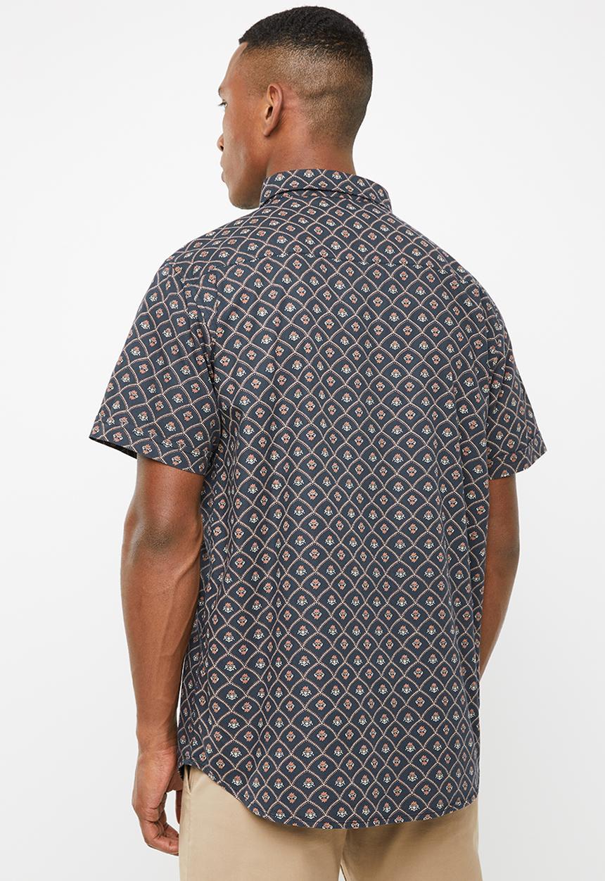 Brave Soul - Howie short sleeve shirt - navy & brown 