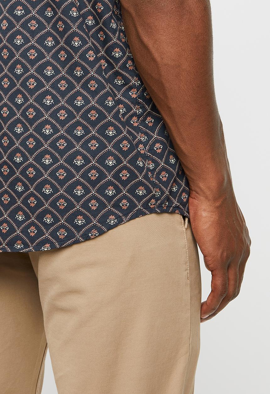 Brave Soul - Howie short sleeve shirt - navy & brown 