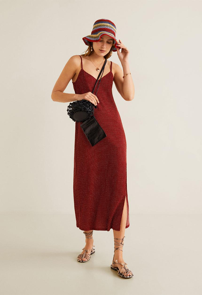 MANGO - Polkadot printed textured dress - red & white