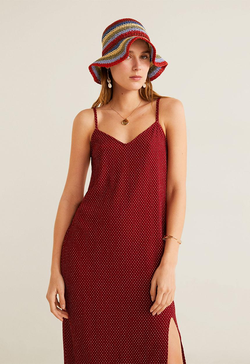 MANGO - Polkadot printed textured dress - red & white