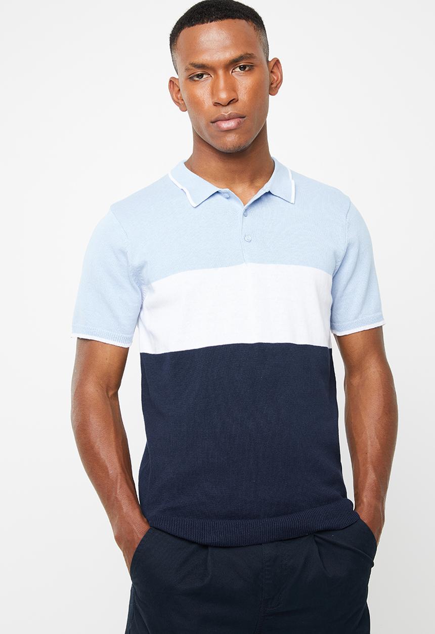 Brave Soul - Kirk short sleeve golfer - Blues/Wht