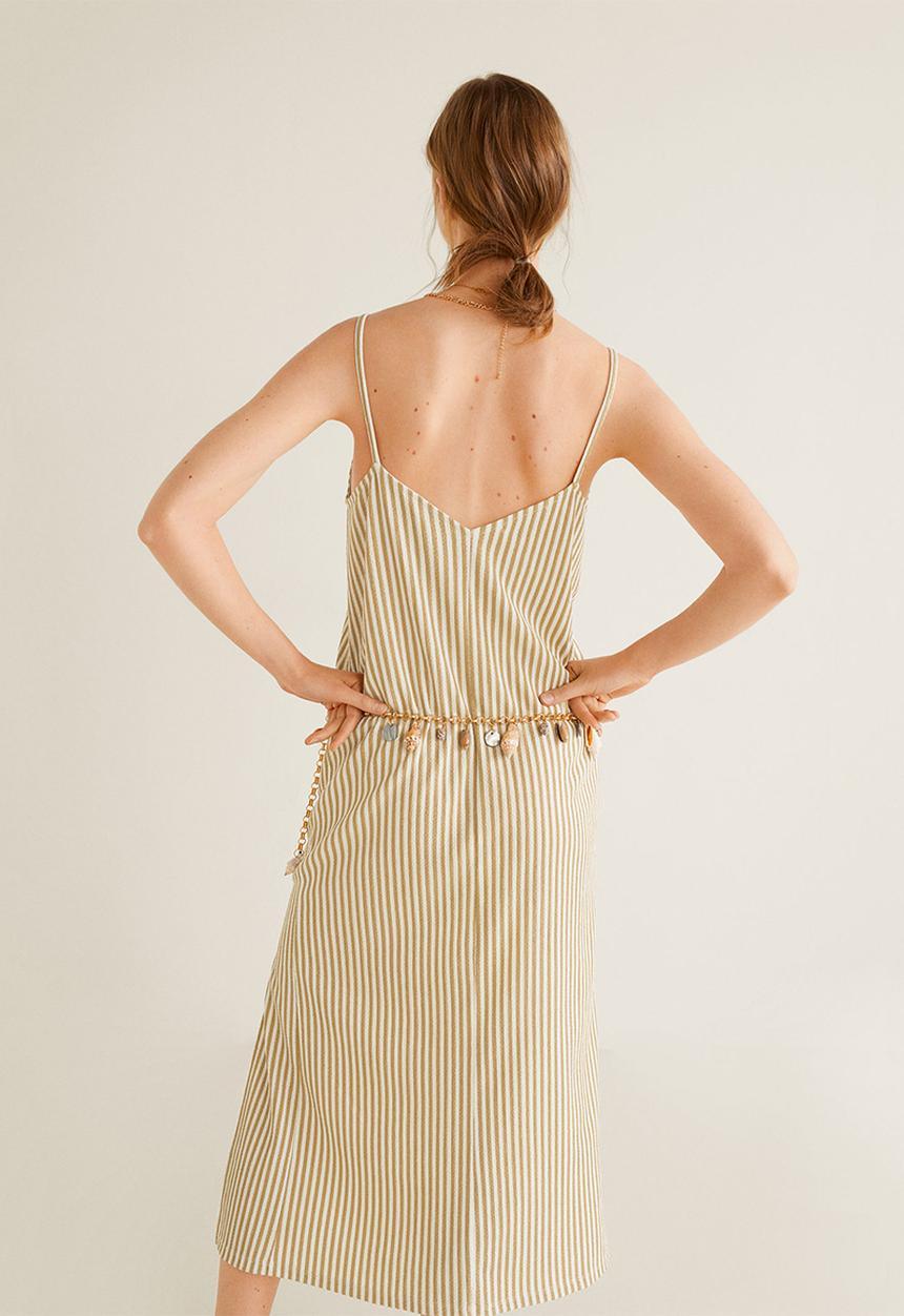 MANGO - Stripe printed textured dress - beige & white 