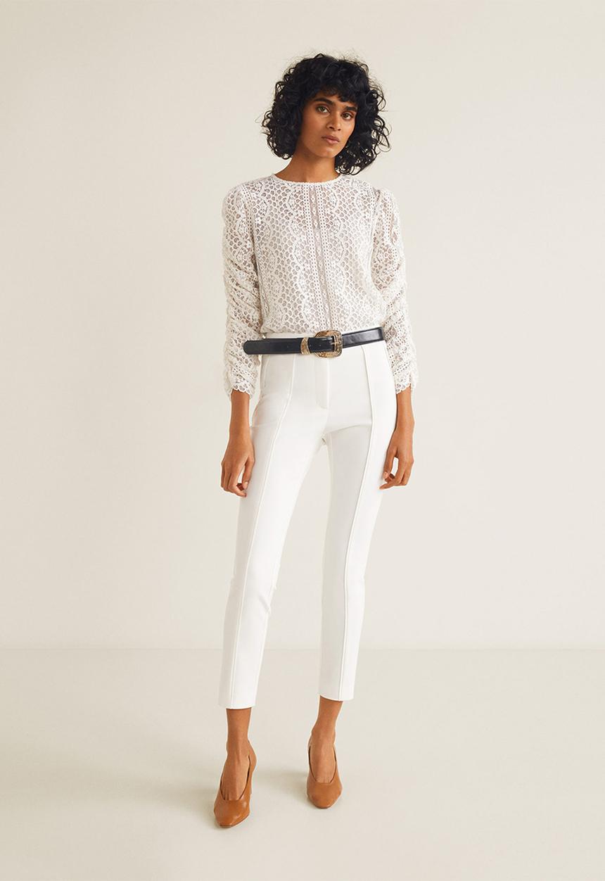 MANGO - Decorative seam leggings - white