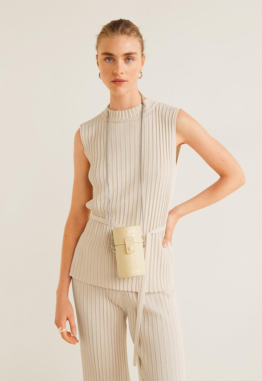MANGO - High neck top with tie detail - beige