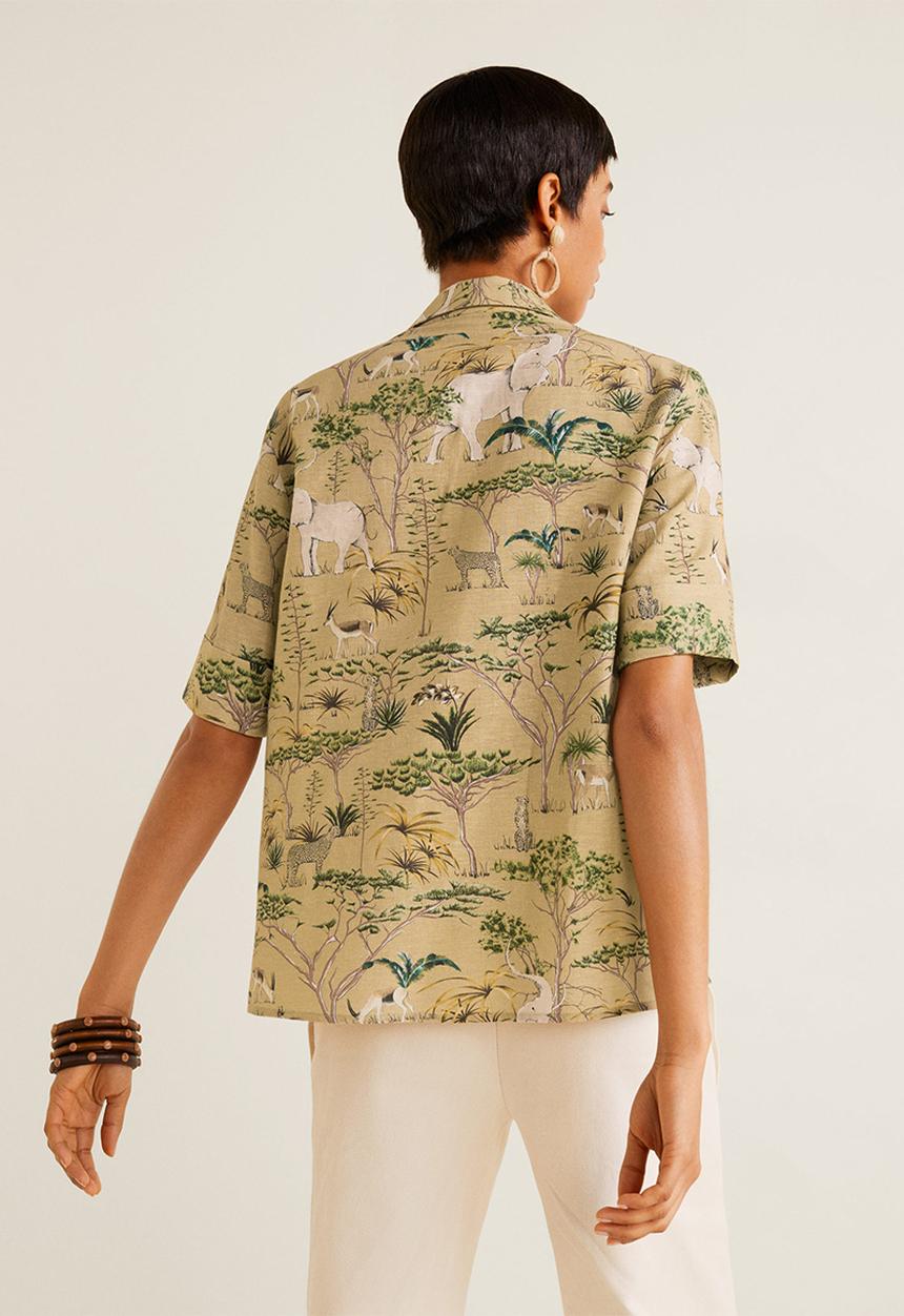 MANGO - Linen shirt with elephant print - beige