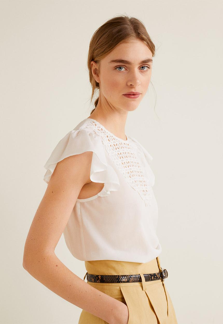 MANGO - Embroidered panel blouse - white