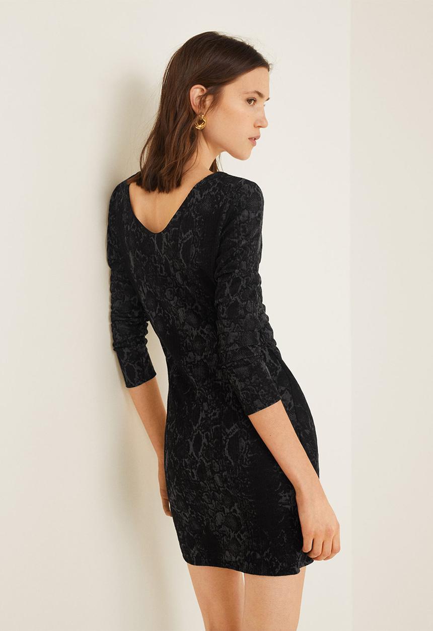 MANGO - Snake print wrap dress - black
