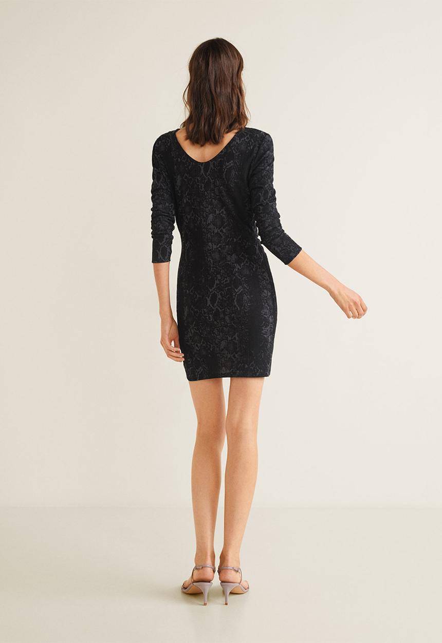 MANGO - Snake print wrap dress - black