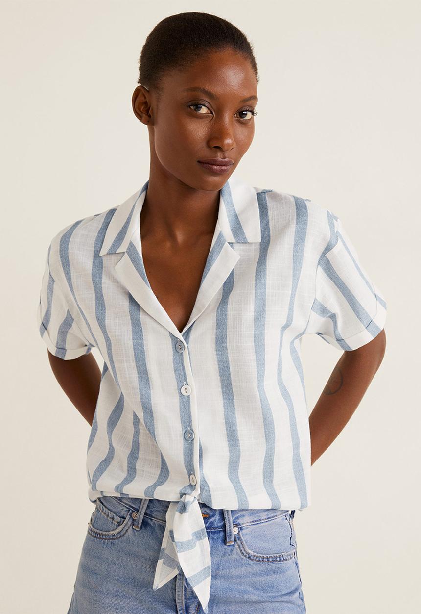MANGO - Knot detail shirt - blue & white