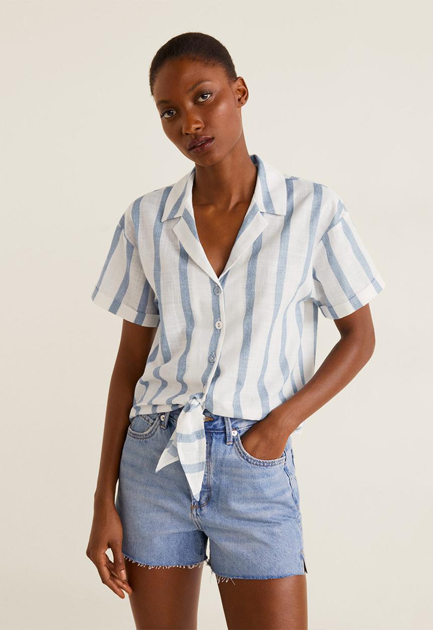 MANGO - Knot detail shirt - blue & white