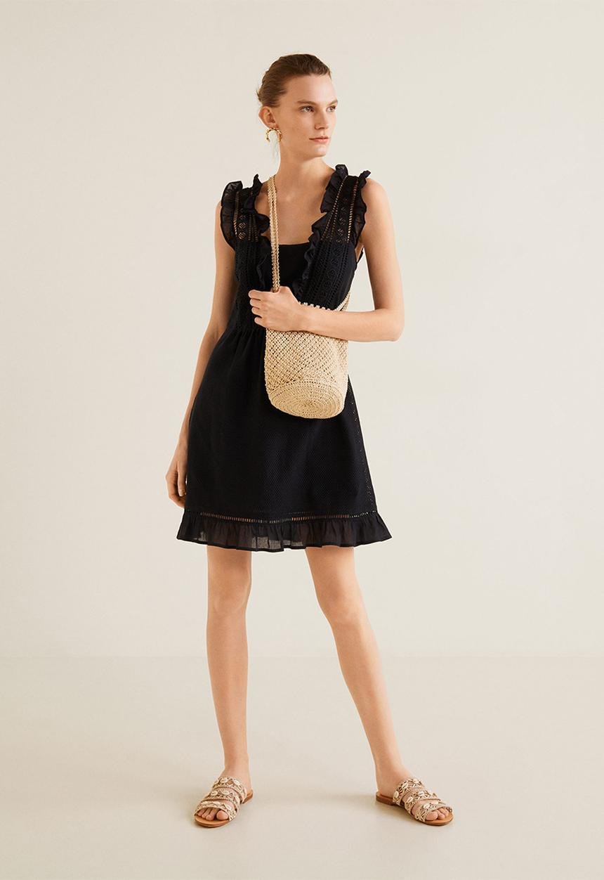 MANGO - Short ruffled dress - black