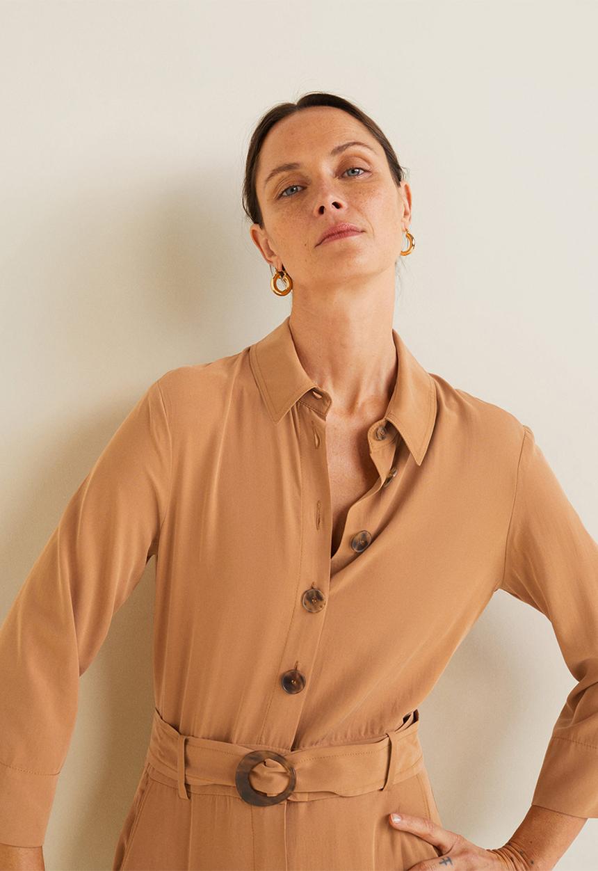MANGO - Longer length jumpsuit with belt - brown